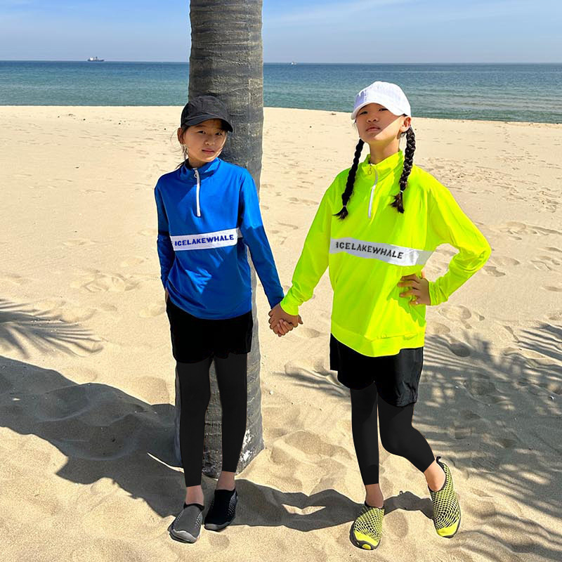Rash Guard Long Sleeve - ชุดว่ายน้ำแขนยาวนีออน3ชิ้นชุดว่ายน้ำชายหาดเกาหลีชุดว่ายน้ำเด็กผู้ชายเด็กผู้หญิงชุดใส่อาบน้ำชุดกันฝนกางเกงขาสั้น