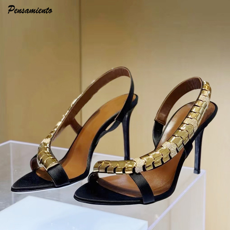 Summer Clothing Ladies - รองเท้าส้นสูงประดับเพชรหรูหรา ผ้าซาติน สายรัดข้อเท้า สไตล์กลาดิเอเตอร์ สำหรับผู้หญิง แฟชั่นฤดูร้อน