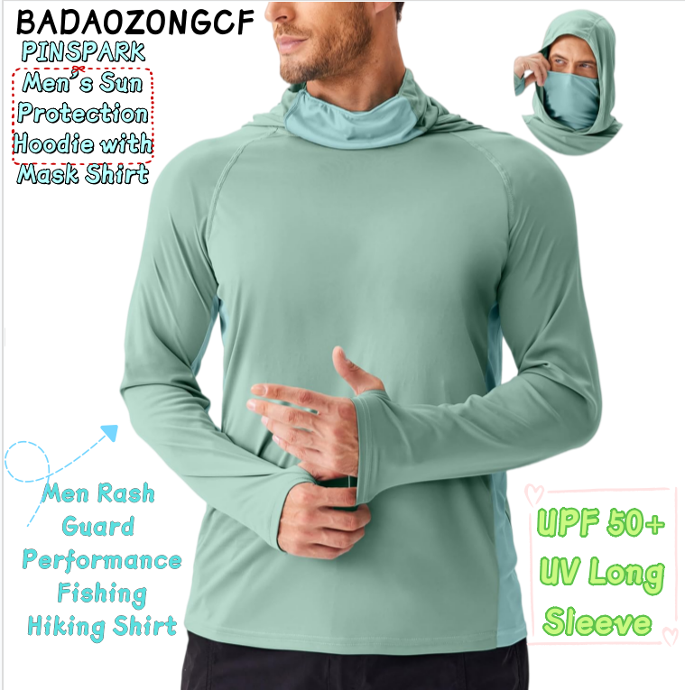 Rash Guard Long Sleeve - เสื้อฮู้ดกันแดดสำหรับผู้ชาย PINSPARK พร้อมหน้ากากป้องกัน UV UPF 50+