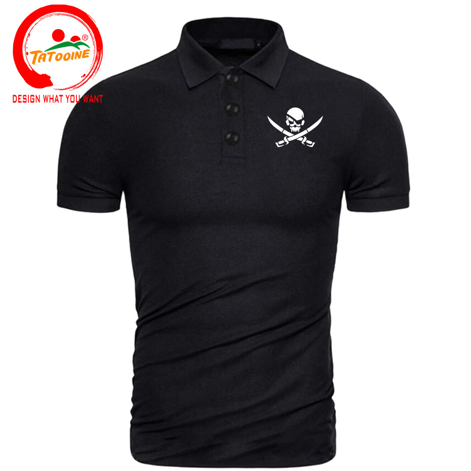 Summer Clothing Logo - เสื้อโปโลผ้าฝ้าย100% ของผู้ชายเสื้อฮิปฮอปเข้ารูปพิมพ์โลโก้กะโหลกโจรสลัดเสื้อลำลองแฟชั่น