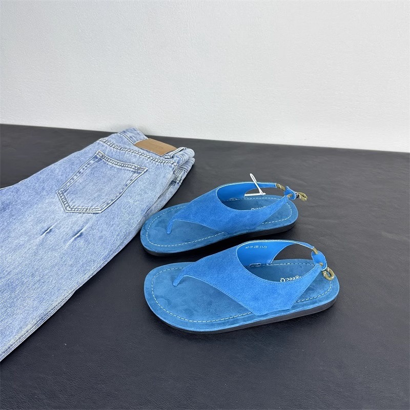 Summer Clothing Korea - รองเท้าแตะสไตล์มินิมอลเกาหลีแบบสวม หนังกลับ สายรัดส้น สำหรับผู้หญิง แบบสวมเปิดนิ้วเท้า รองเท้าลำลองสำหรับฤดูร้อน