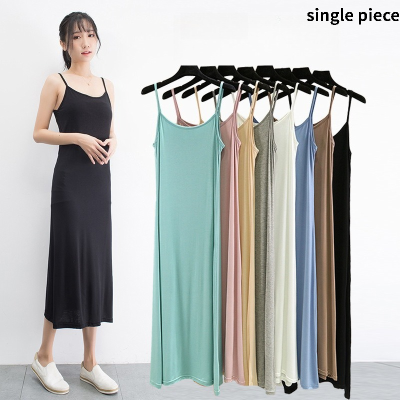 Summer Clothing Ladies - ชุดเดรสเสื้อกล้ามโมดอลสำหรับผู้หญิง ใส่ในฤดูร้อน ป้องกันการมองทะลุ ผ้าซับในบาง กระโปรงยาวปานกลาง