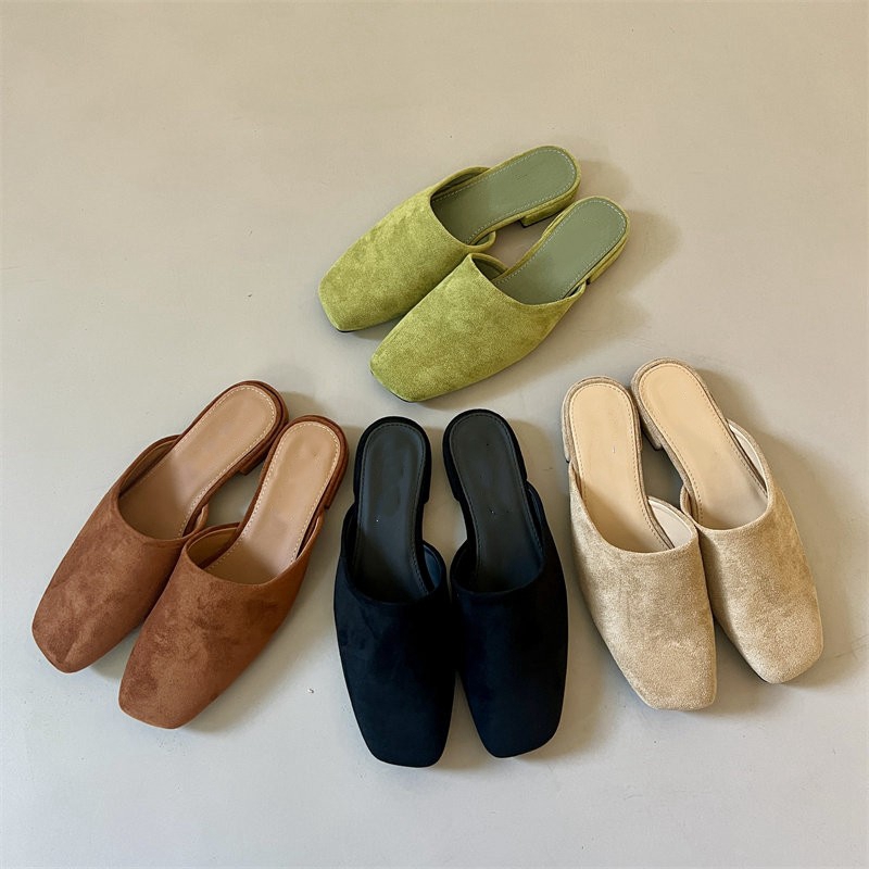 Summer Clothing Korea - รองเท้าแตะแบบสวมครึ่งเท้าสำหรับผู้หญิง รุ่นใหม่สไตล์เกาหลี หัวเหลี่ยม สวมง่าย แบบสวมสบายสำหรับฤดูร้อน