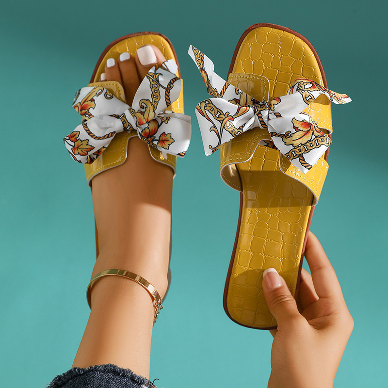 รองเท้าแตะสตรีแบบสวมประดับโบว์ - Summer Clothing Korea บทวิจารณ์และราคา