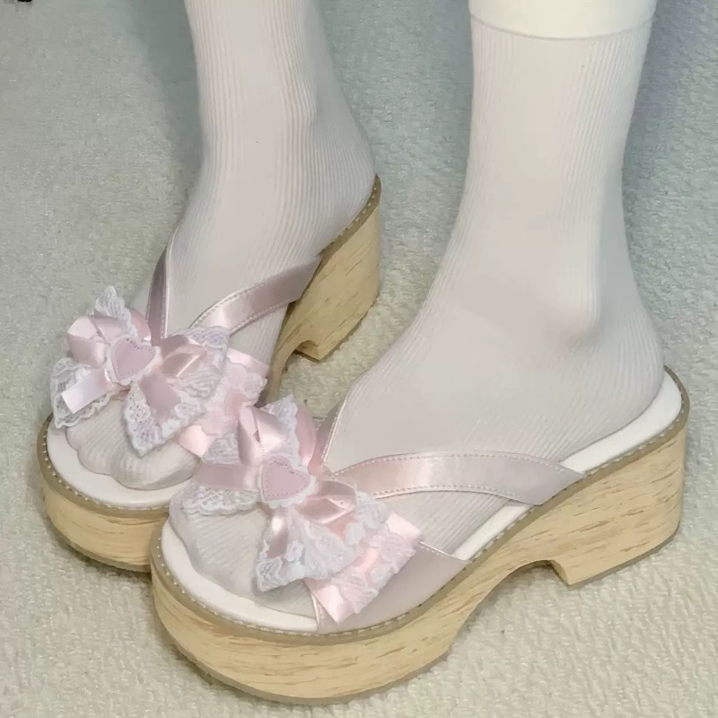 รองเท้าแตะพื้นหนาลายไม้ Sweet  - Summer Clothing Ladies บทวิจารณ์และราคา