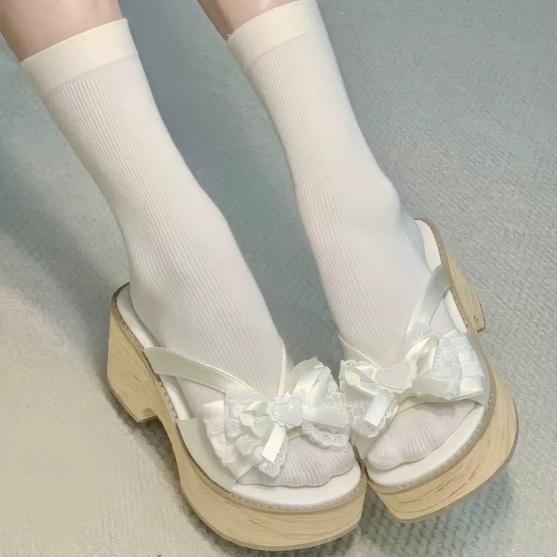 รองเท้าแตะพื้นหนาลายไม้ Sweet  - Summer Clothing Ladies บทวิจารณ์และราคา
