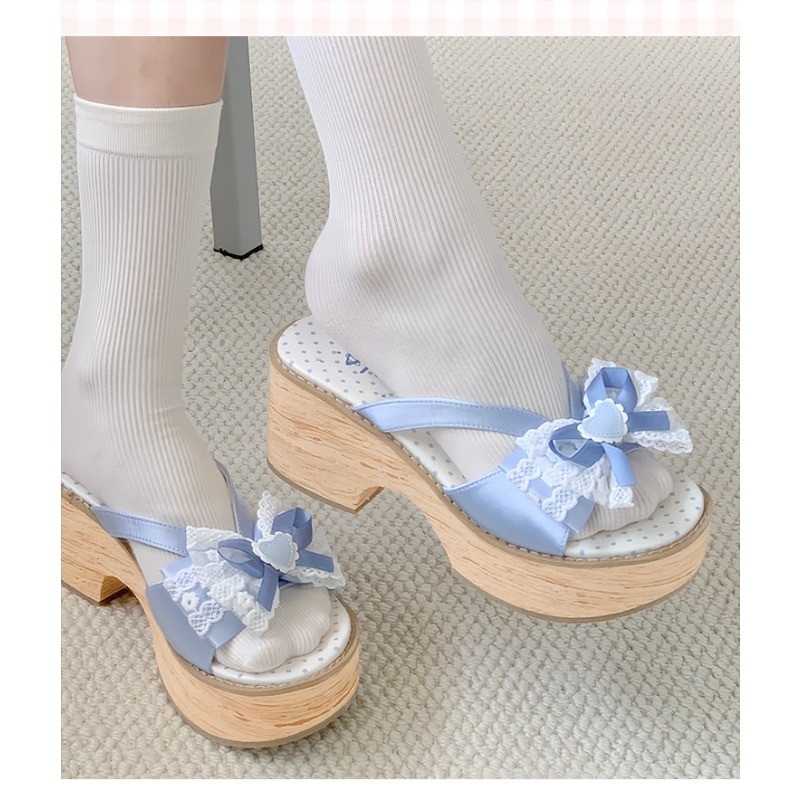 รองเท้าแตะพื้นหนาลายไม้ Sweet  - Summer Clothing Ladies บทวิจารณ์และราคา