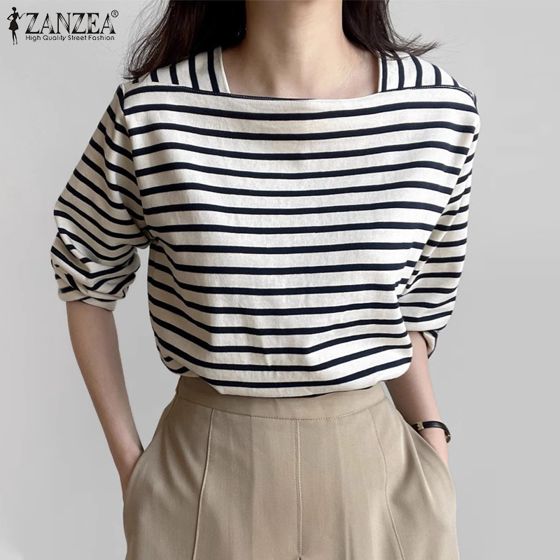 ZANZEA เสื้อเชิ้ตลายทางลำลองสำ - Summer De Clothing บทวิจารณ์และราคา