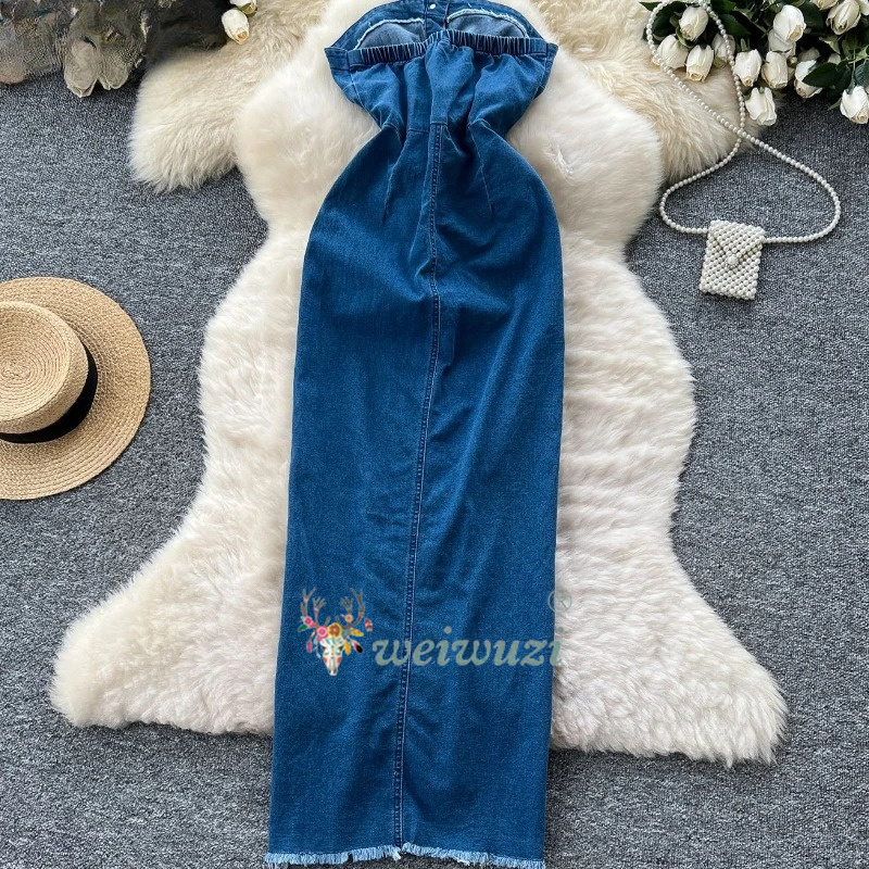 เดรสยีนส์ทรงเข้ารูปแบบรัดเชือก - Summer Clothing Y2K บทวิจารณ์และราคา