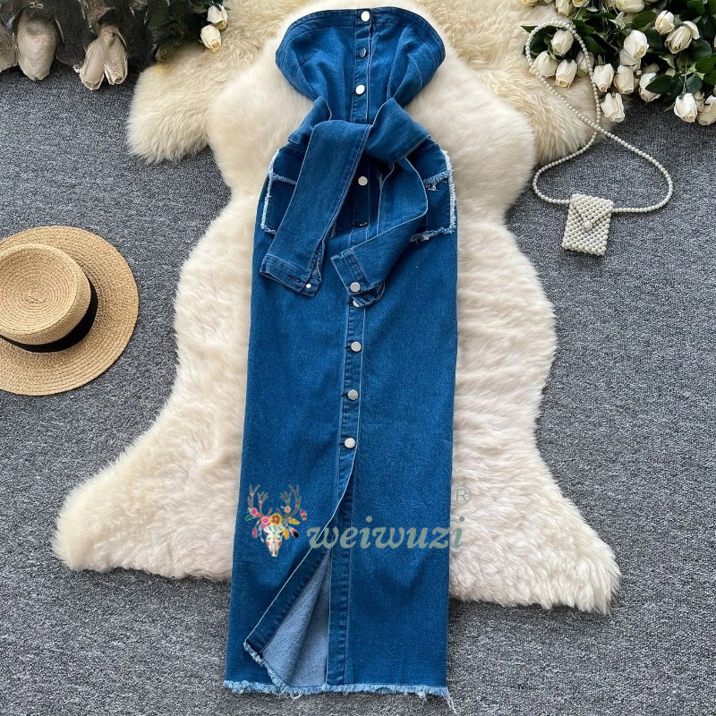 เดรสยีนส์ทรงเข้ารูปแบบรัดเชือก - Summer Clothing Y2K บทวิจารณ์และราคา