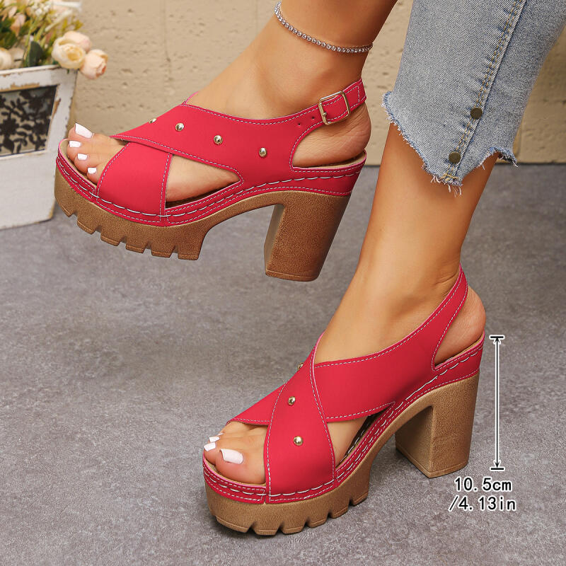 รองเท้าส้นสูงแบบวินเทจ สายไขว้ - Summer Clothing Sale Women บทวิจารณ์และราคา