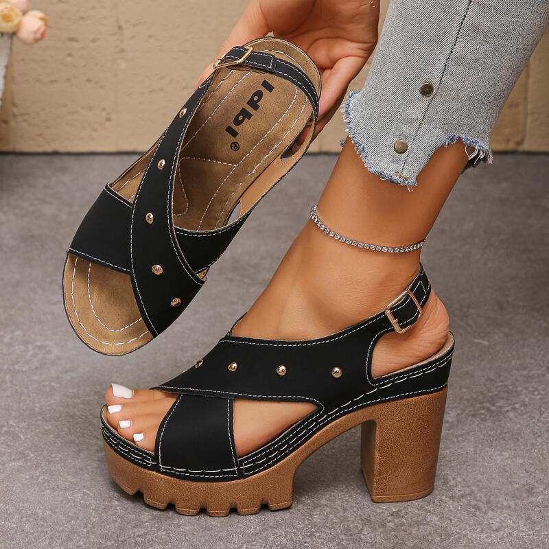 รองเท้าส้นสูงแบบวินเทจ สายไขว้ - Summer Clothing Sale Women บทวิจารณ์และราคา