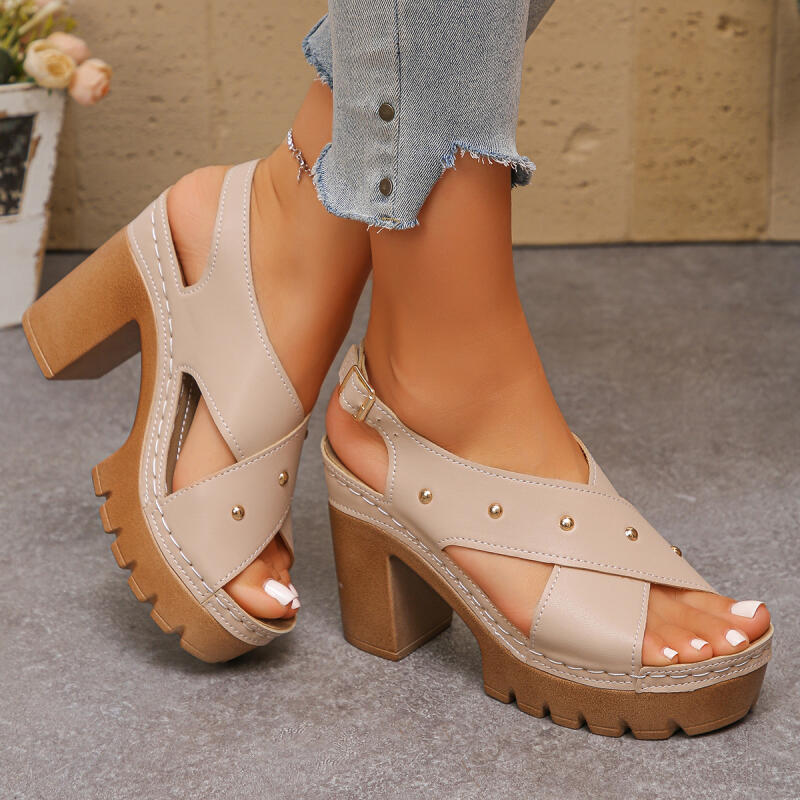 รองเท้าส้นสูงแบบวินเทจ สายไขว้ - Summer Clothing Sale Women บทวิจารณ์และราคา